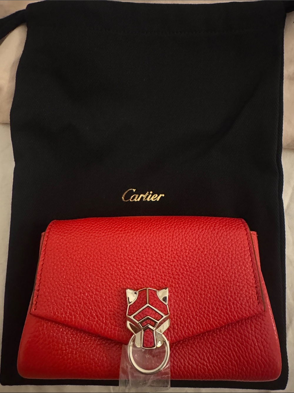 Cartier Red Leather mini bag with Gold-Tone Panther Closure